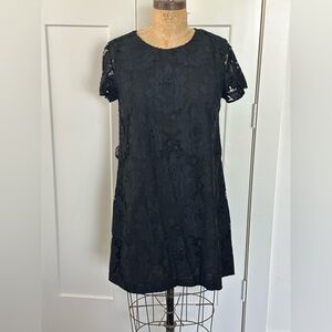 CECE Womens Dress Size 14 Black Shift Keyhole Lace Overlay Lined Dainty Classic